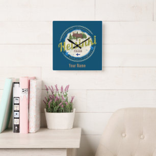 Helsinki Elch Hauptstadt Finnland Vintage-Souvenir Quadratische Wanduhr