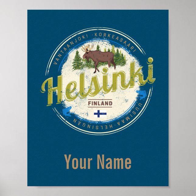 Helsinki Elche Hauptstadt Finnland Vintagen Souven Poster (Vorne)