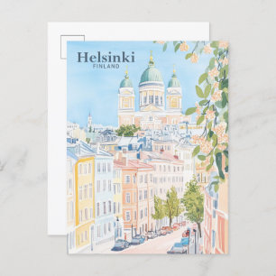 Helsinki Finland Gouache Paint Illustration Travel Postkarte