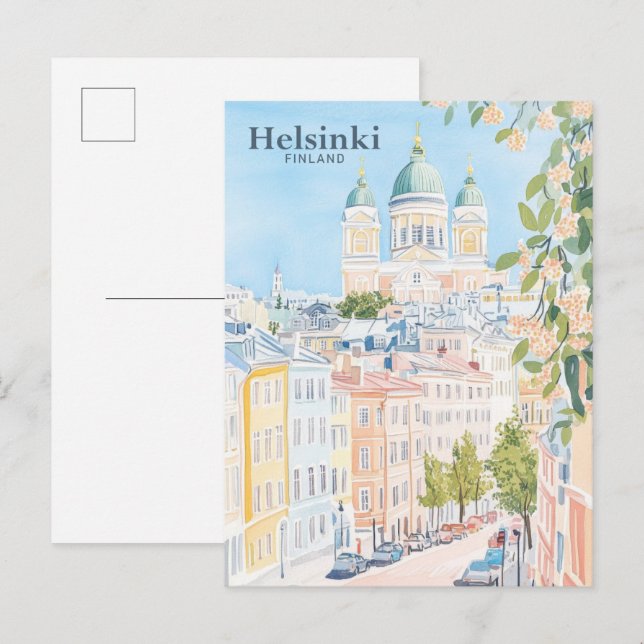 Helsinki Finland Gouache Paint Illustration Travel Postkarte (Vorne/Hinten)