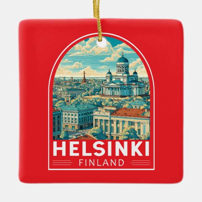 Helsinki Finland Travel Art Emblem Keramikornament (Vorderseite)