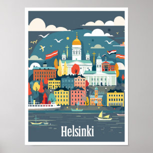 Helsinki Finnland Kunst Jahrgang Reise Illustratio Poster