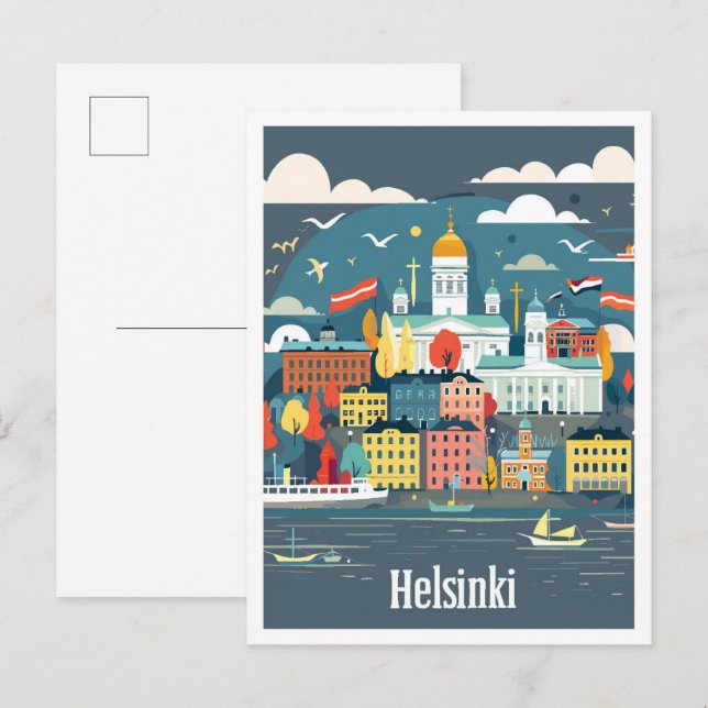 Helsinki Finnland Kunst Jahrgang Reise Illustratio Postkarte (Vorne/Hinten)