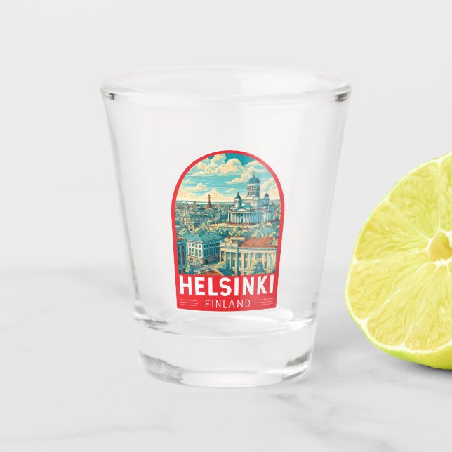 Helsinki Finnland Reise Kunst Emblem Schnapsglas (Vorderseite)