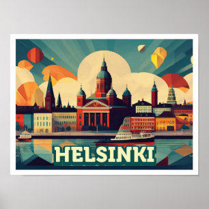 Helsinki Finnland Reise künstlerisch farbenfroh Poster