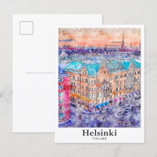 Helsinki Finnland Reise Wasserfarbe Handgezeichnet Postkarte