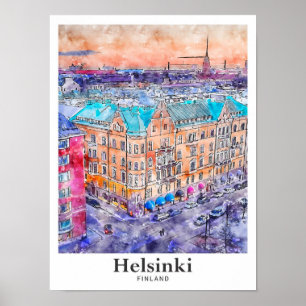 Helsinki Finnland Reisen Wasserfarbenhandzeichnung Poster