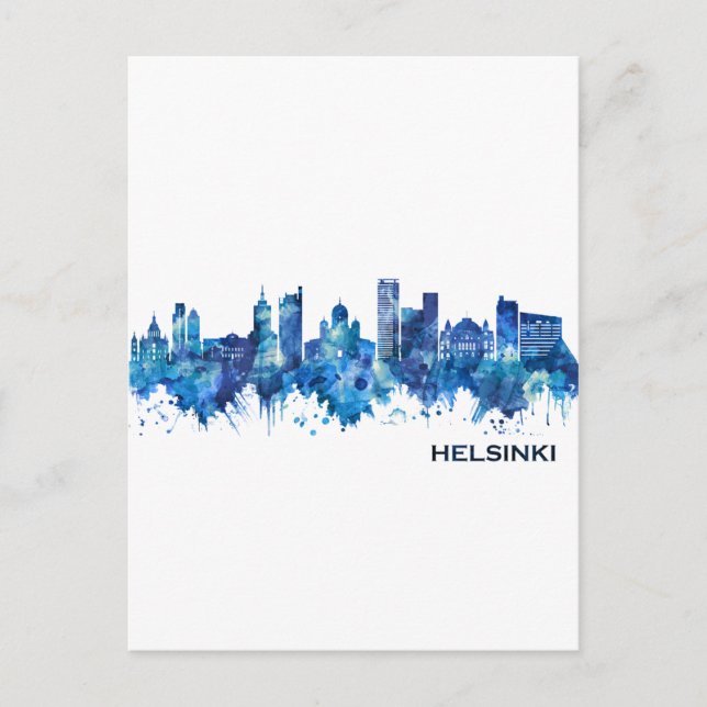 Helsinki Finnland Skyline Blue Einladungspostkarte (Vorderseite)