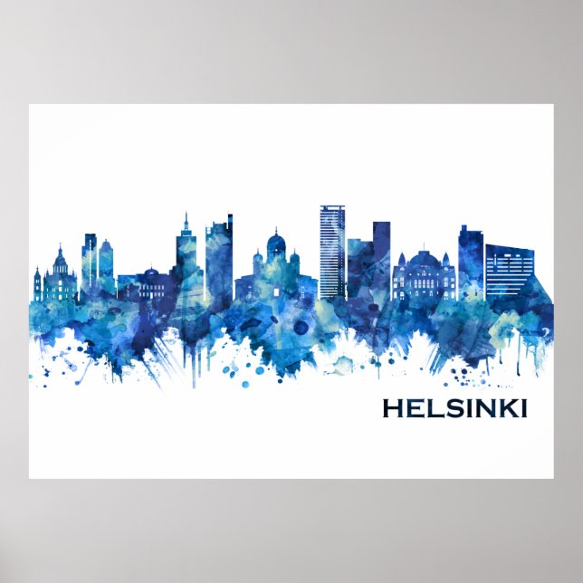 Helsinki Finnland Skyline Blue Poster (Vorne)