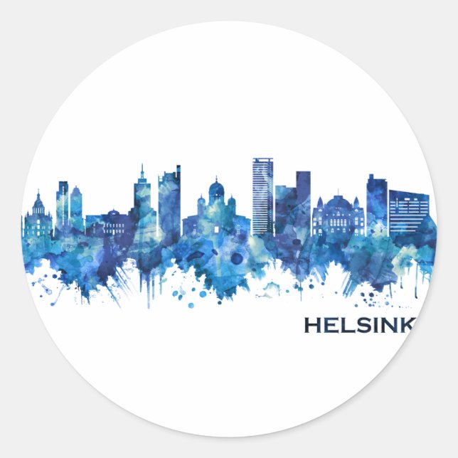Helsinki Finnland Skyline Blue Runder Aufkleber (Vorderseite)