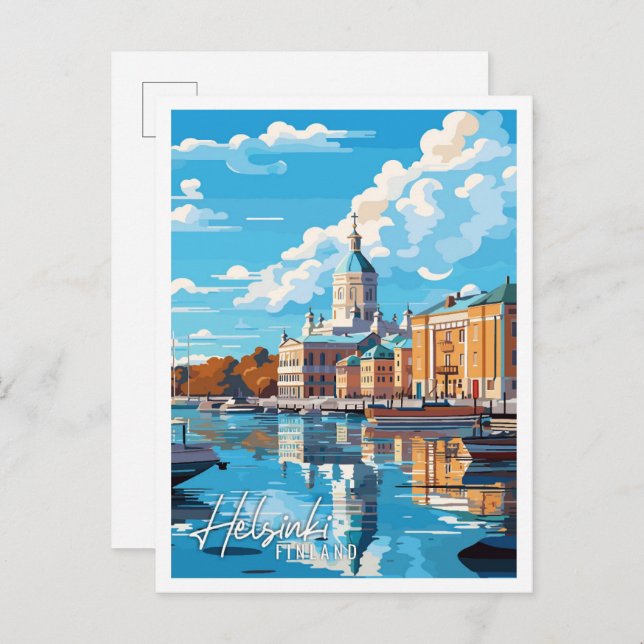 Helsinki Finnland Vintage Illustration Postkarte (Vorne/Hinten)