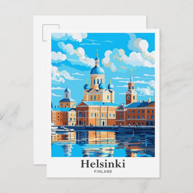 Helsinki Finnland Vintage Travel Illustration Postkarte (Vorne/Hinten)