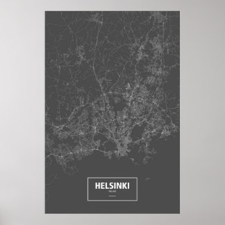 Helsinki, Finnland (weiß auf schwarz) Poster