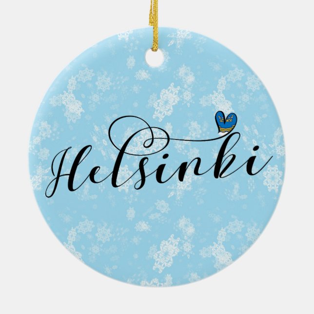 Helsinki Flag im Herzen Finnlands Keramik Ornament (Hinten)