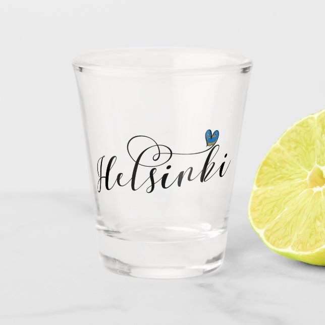 Helsinki Flag im Herzen Finnlands Schnapsglas (Vorderseite)