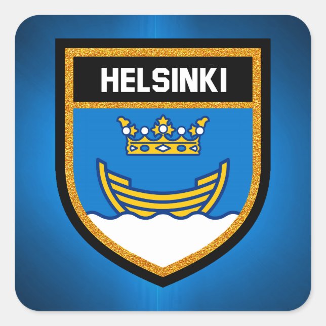 Helsinki-Flagge Quadratischer Aufkleber (Vorderseite)