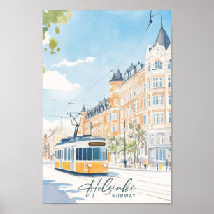 Helsinki Norwegen Gouache Paint Illustration Trave Poster