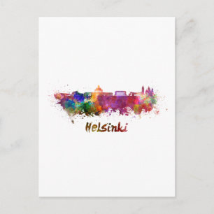 Helsinki-Silhouette in Aquarell Postkarte