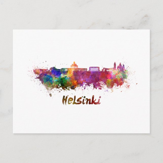 Helsinki skyline im Watercolor Postkarte (Vorderseite)