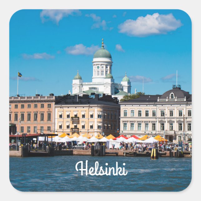 Helsinki Skyline Quadratischer Aufkleber (Vorderseite)