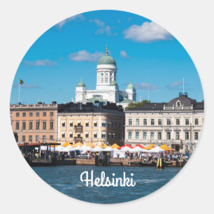 Helsinki Skyline Runder Aufkleber
