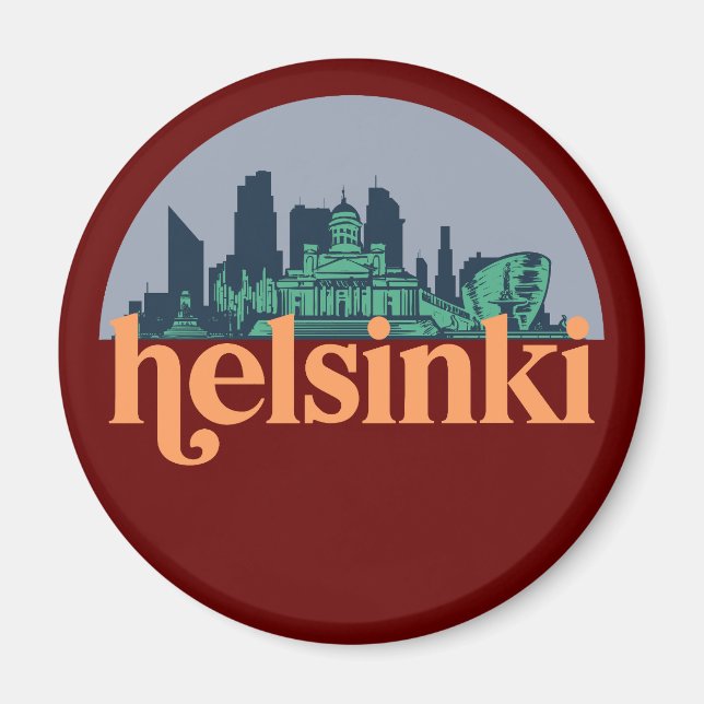 Helsinki Stadt Skyline Retro City Art Magnet (Vorne)