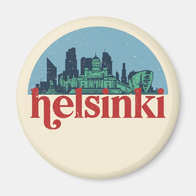 Helsinki Stadt Skyline Vintage Stadt Magnet (Vorne)