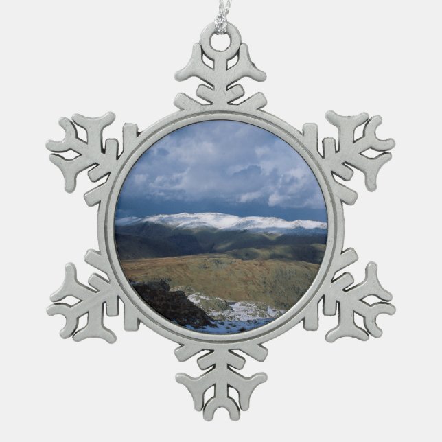 Helvellyn England Holiday Card Poster Foto Block Schneeflocken Zinn-Ornament (Vorderseite)