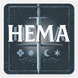 HEMA Medieval Sword Emblem – Blue Graffiti Style Quadratischer Aufkleber