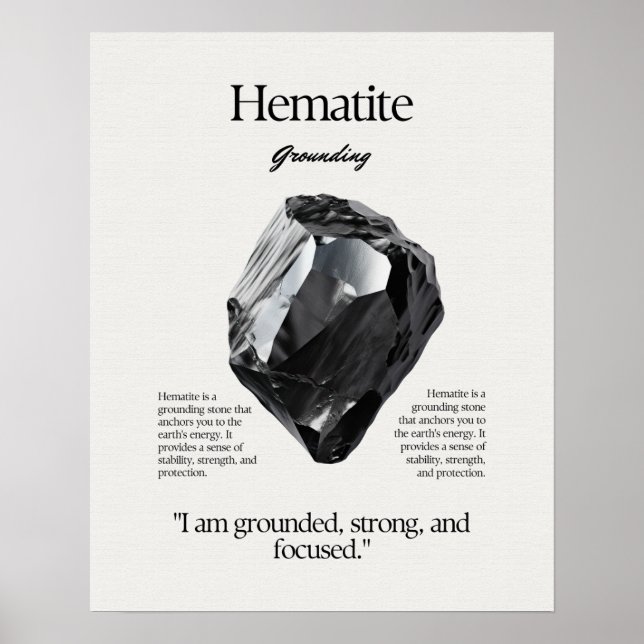 Hematite Gem Crystal Meaning Card Poster (Vorne)