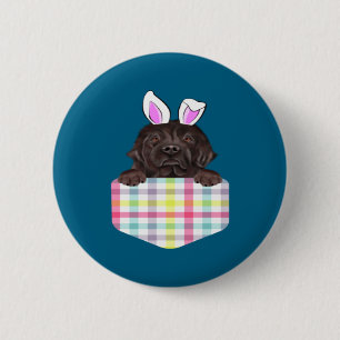 Hemden-Ostern-Kariert Neufundland-Hase-Hund Button