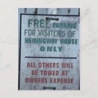 Hemingway House Besucher Parking-Zeichen Postkarte