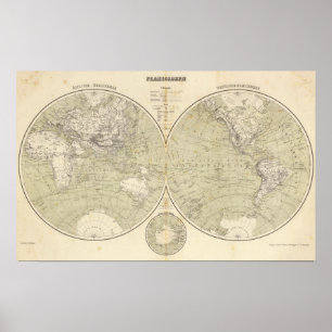 Hemisphäre Atlas Karte Poster