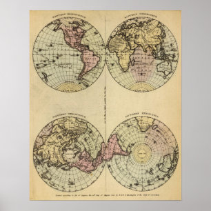 Hemisphären übergeben farbiger Atlas-Karte Poster