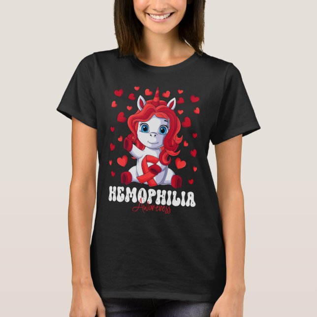 Hemophilia Awareness Month Red Ribbon Unicorn T-Shirt (Vorderseite)