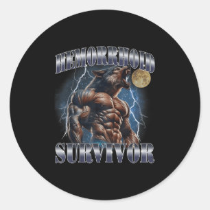 Hemorrhoid Survivor Funny Meme Wolf Embarring Adul Runder Aufkleber