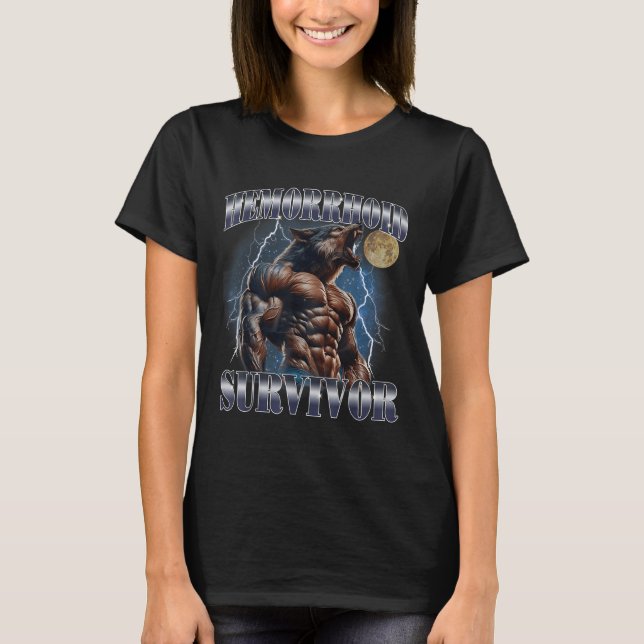 Hemorrhoid Survivor Funny Meme Wolf Embarring Adul T-Shirt (Vorderseite)