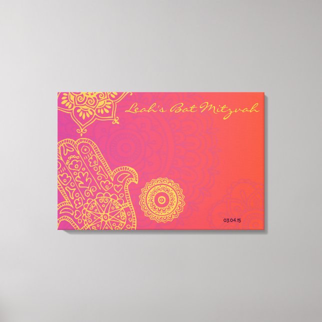 Hemsa Leinwand Bat Mitzvah Sign-In Memory Board (Vorderseite)