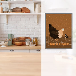Hen and Chick, Sandy-Orange Kitchen Poster Print