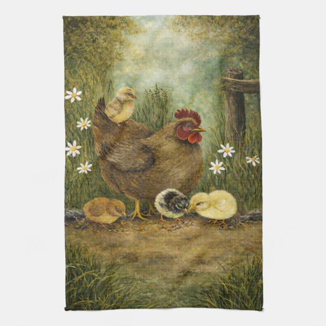 Hen and Chicks Farm Kitchen Towel Geschirrtuch (Vertikal)