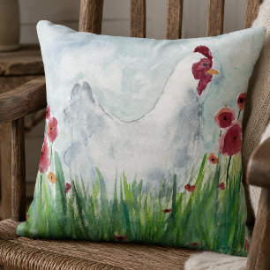 Hen and Poppies Farmhouse Throw Kissen