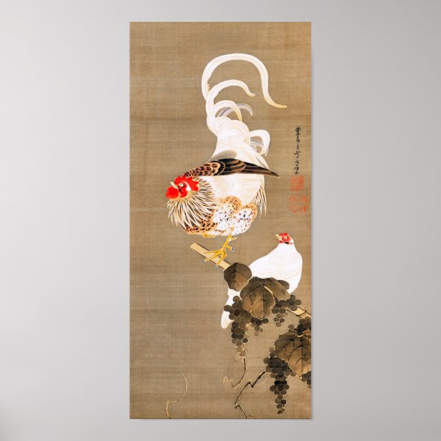 Hen and Rooster with Grapevine by Ito Jakuchu Poster (Vorne)