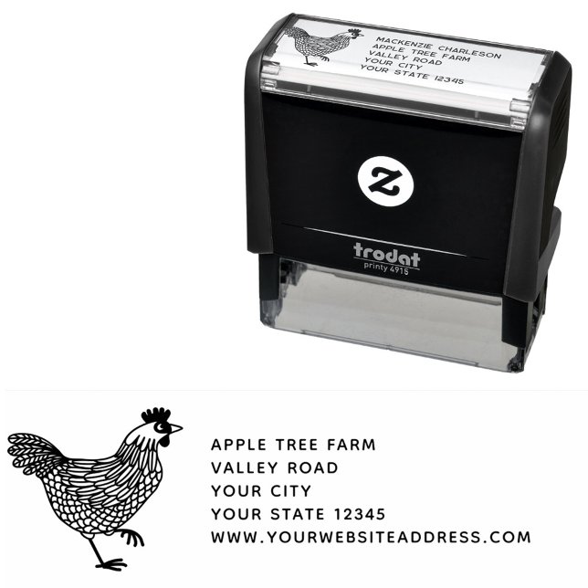 Hen Chicken Farm Address Permastempel (Chicken Hen fresh eggs farm address self inking stamp)