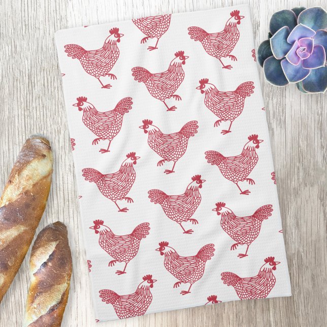 Hen Chicken Pattern Rot und Weiß Geschirrtuch (Hen chicken red and white pattern kitchen towel)