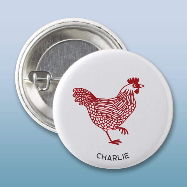 Hen Chicken Personalisiert Button (Chicken hen poultry personalized name button)