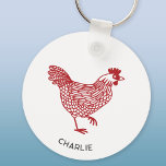 Hen Chicken Personalisiert Schlüsselanhänger<br><div class="desc">Eine rote Henne für Geflügelliebhaber. Ändern Sie den Namen oder den Text,  um ihn zu personalisieren. Originelle Kunst von Nic Squirrell.</div>