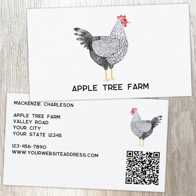 Hen Chicken Poultry Egg Farm QR Code Visitenkarte (Wyandotte chicken hen personalized custom text and QR code business card for egg poultry farm)