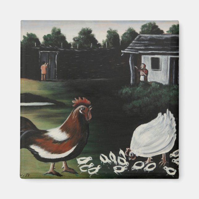 Hen mit ihren Chicks in einer ländlichen Landschaf Magnet (Vorne)