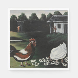 Hen mit ihren Chicks in einer ländlichen Landschaf Serviette