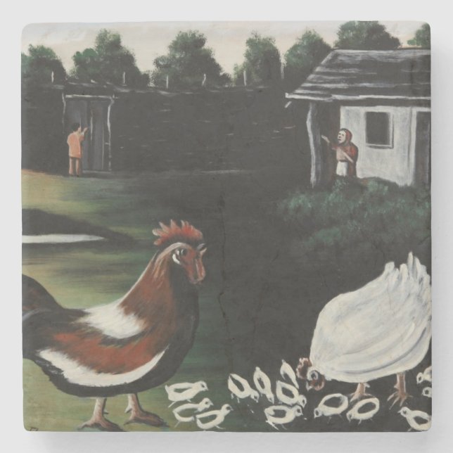 Hen mit ihren Chicks in einer ländlichen Landschaf Steinuntersetzer (Vorderseite)